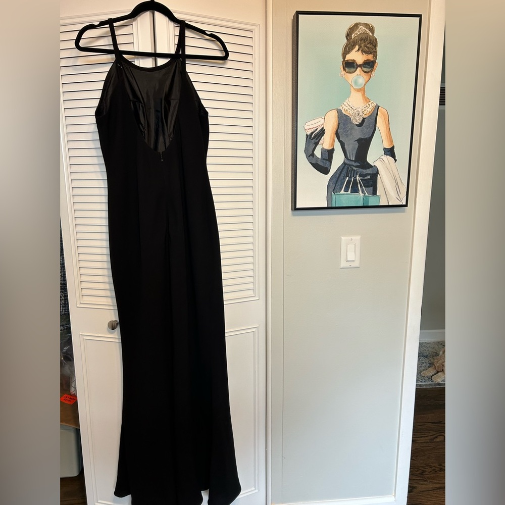 High neck classic long black Calvin Klein dress